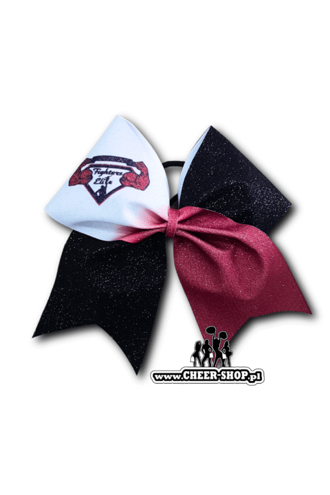 Brokatowa kokarda z twoim nadrukiem, personalizowana kokarda, customized bow, yours bow, cheer bow, bow for cheerleaders, professional bow, profesjonalna kokarda dla cheerleaderek, fighters elite