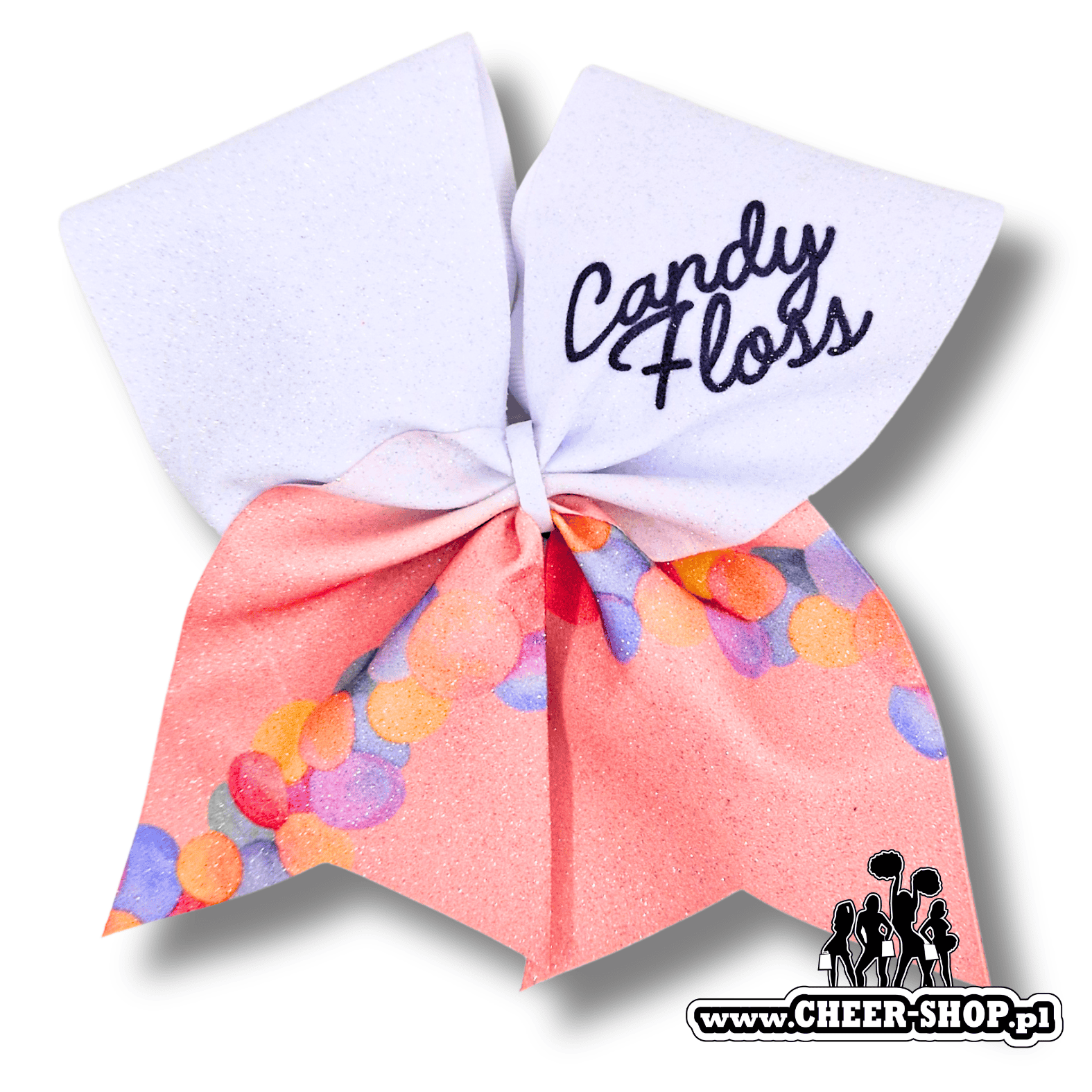 Brokatowa kokarda z twoim nadrukiem, personalizowana kokarda, customized bow, yours bow, cheer bow, bow for cheerleaders, professional bow, profesjonalna kokarda dla cheerleaderek irlandia candy