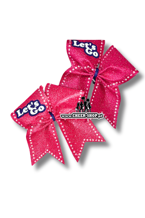 Brokatowa kokarda z twoim nadrukiem, personalizowana kokarda, customized bow, yours bow, cheer bow, bow for cheerleaders, professional bow, profesjonalna kokarda dla cheerleaderek lets go pink