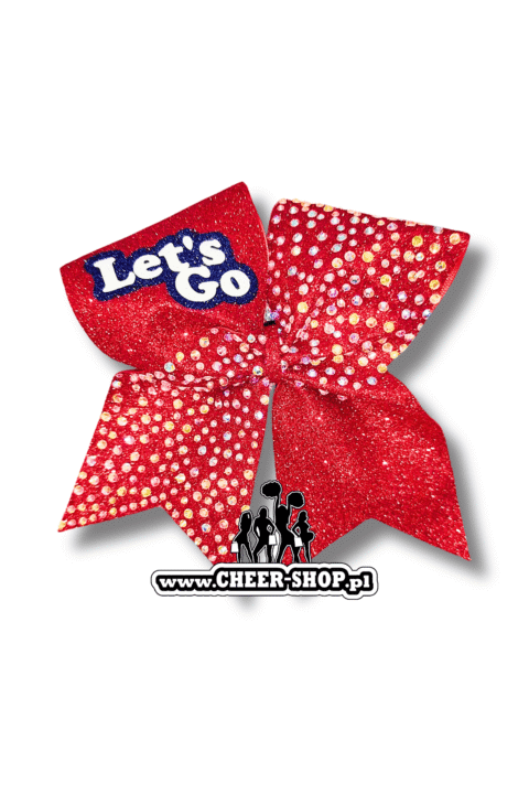 Brokatowa kokarda z twoim nadrukiem, personalizowana kokarda, customized bow, yours bow, cheer bow, bow for cheerleaders, professional bow, profesjonalna kokarda dla cheerleaderek lets go red