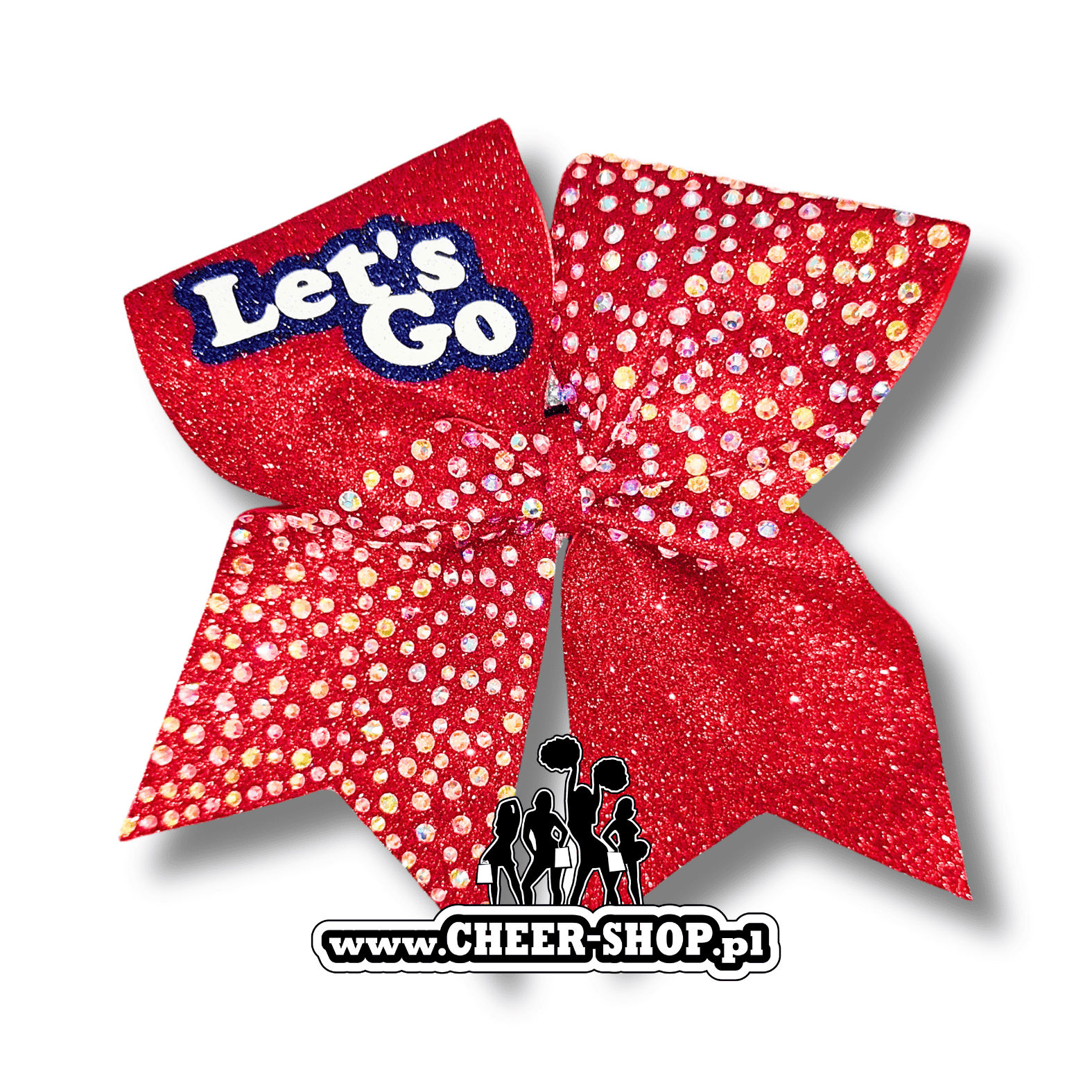 Brokatowa kokarda z twoim nadrukiem, personalizowana kokarda, customized bow, yours bow, cheer bow, bow for cheerleaders, professional bow, profesjonalna kokarda dla cheerleaderek lets go red
