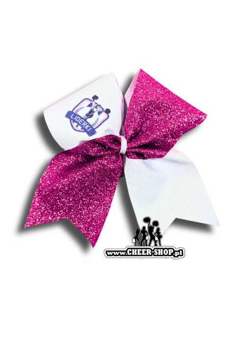 Brokatowa kokarda z twoim nadrukiem, personalizowana kokarda, customized bow, yours bow, cheer bow, bow for cheerleaders, professional bow, profesjonalna kokarda dla cheerleaderek, liderki róż biel