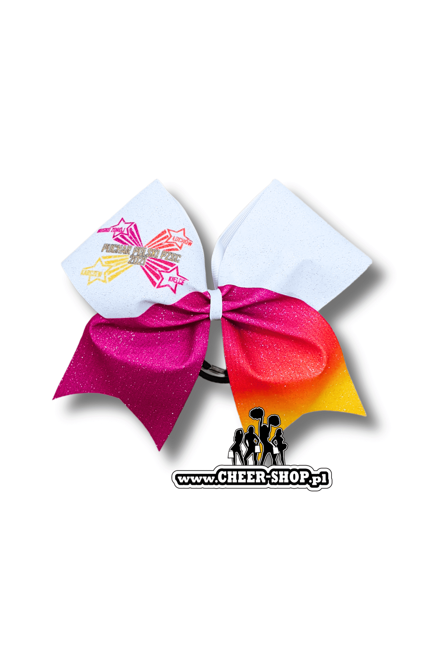 Brokatowa kokarda z twoim nadrukiem, personalizowana kokarda, customized bow, yours bow, cheer bow, bow for cheerleaders, professional bow, profesjonalna kokarda dla cheerleaderek, puchar polski