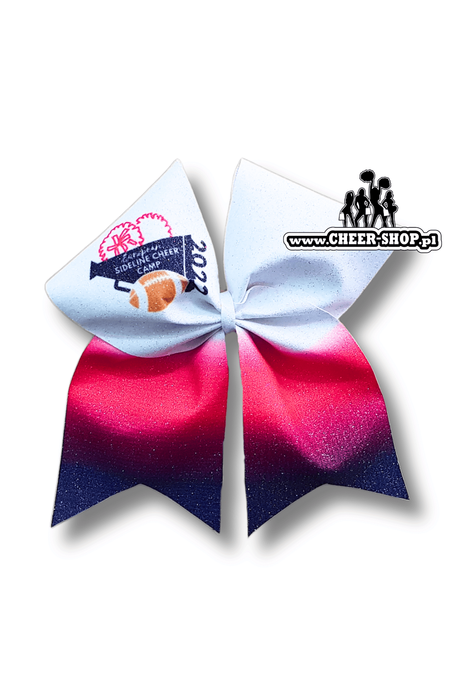Brokatowa kokarda z twoim nadrukiem, personalizowana kokarda, customized bow, yours bow, cheer bow, bow for cheerleaders, professional bow, profesjonalna kokarda dla cheerleaderek, sideline cheer camp