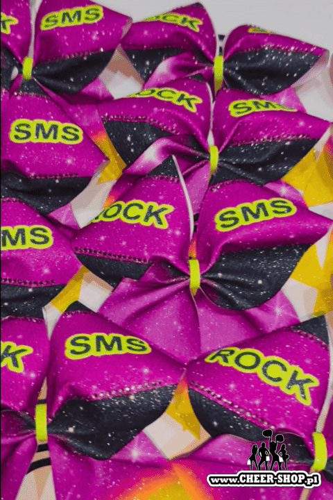 Brokatowa kokarda z twoim nadrukiem, personalizowana kokarda, customized bow, yours bow, cheer bow, bow for cheerleaders, professional bow, profesjonalna kokarda dla cheerleaderek sms rock