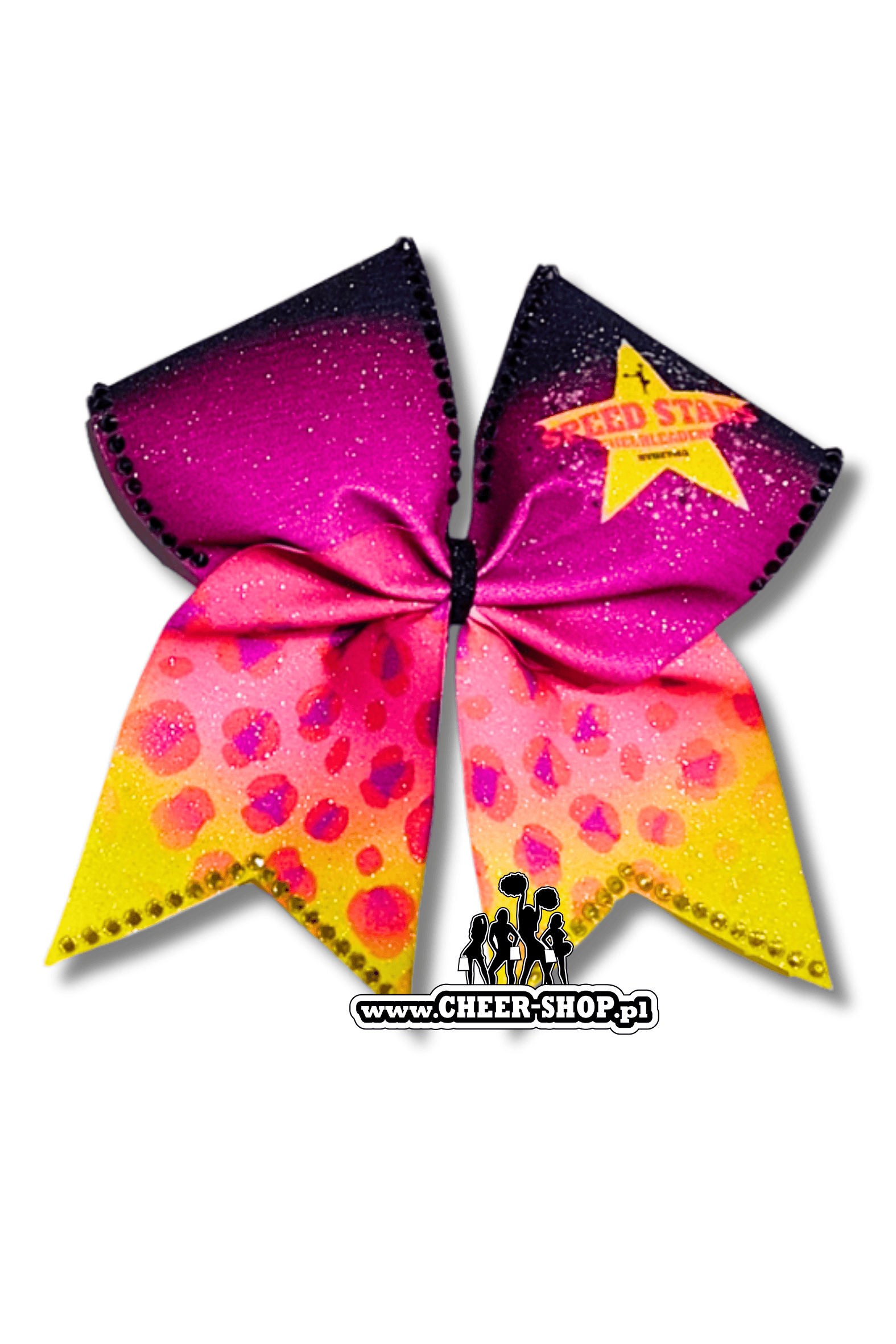 Brokatowa kokarda z twoim nadrukiem, personalizowana kokarda, customized bow, yours bow, cheer bow, bow for cheerleaders, professional bow, profesjonalna kokarda dla cheerleaderek speed stars