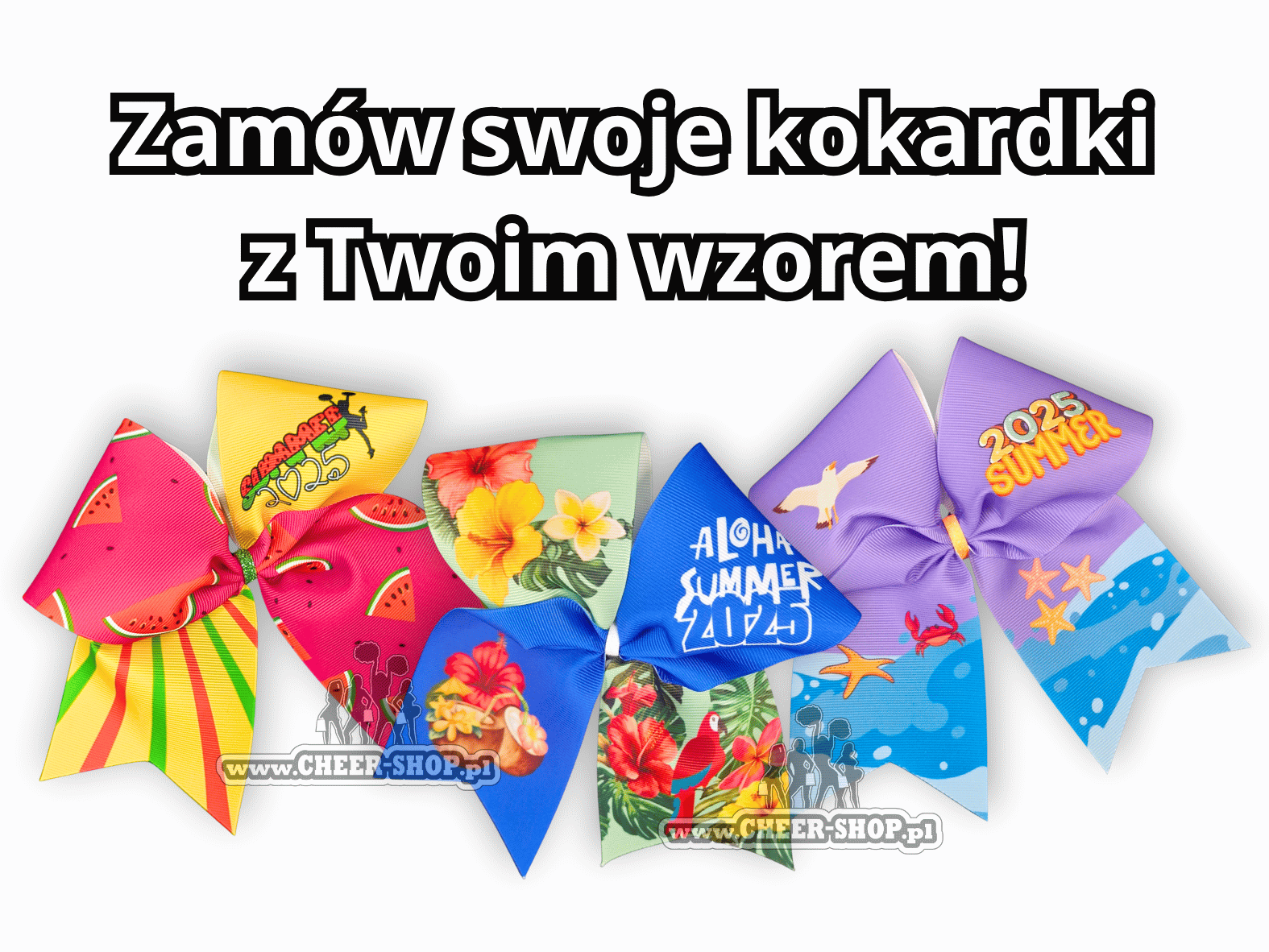 camp bows, kokardki obozowe z twoim wzorem, miękkie kokardki, kokardki na obóz dla cheerleaderek